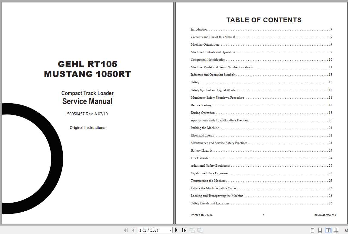 Mustang Compact Loader RT105 1050RT Service Manual50950457 1