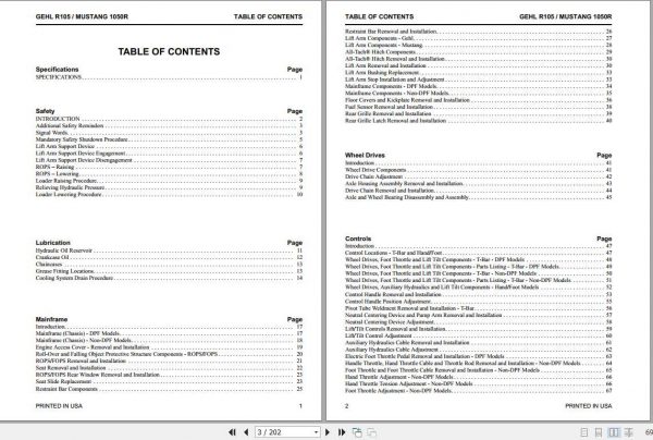 Mustang Skid Steer Loader 1050RR105 Service Manual50950298 2