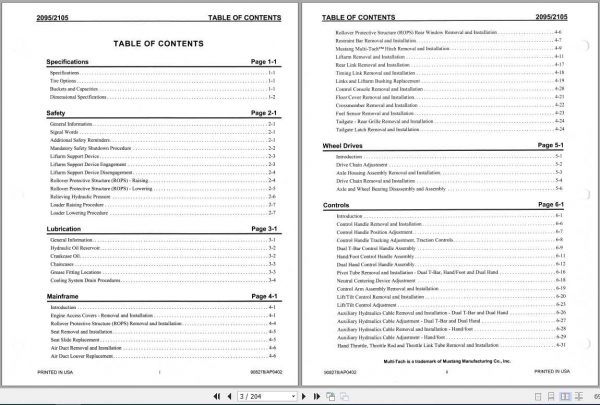 Mustang Skid Steer Loader 2095 2105 Service Manual908278 2