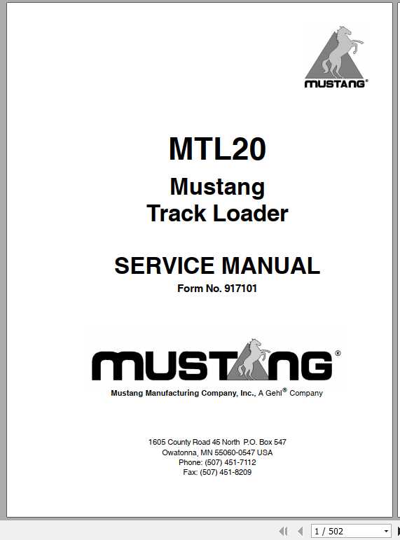 Mustang Track Loader MTL20 Service Manual917101 1