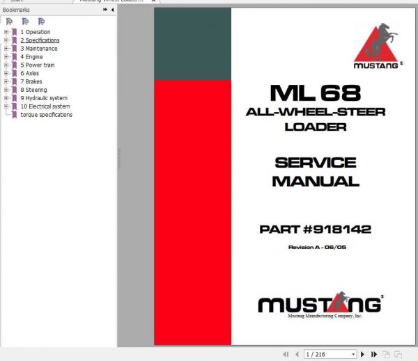 Mustang Wheel Loader ML68 Service Manual918142 1