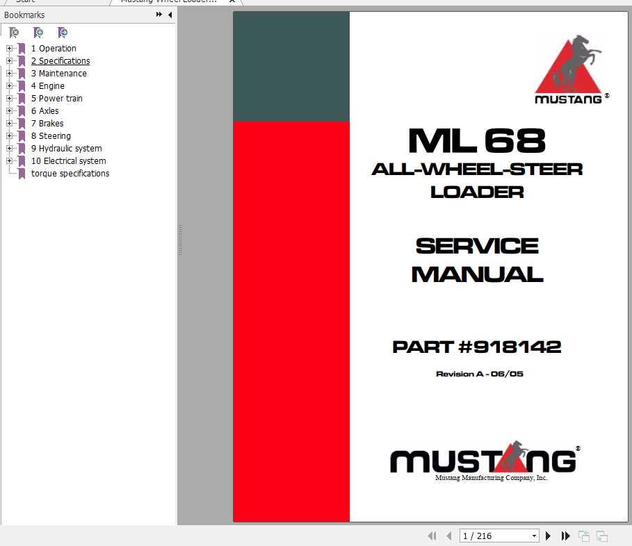 Mustang Wheel Loader ML68 Service Manual918142 1