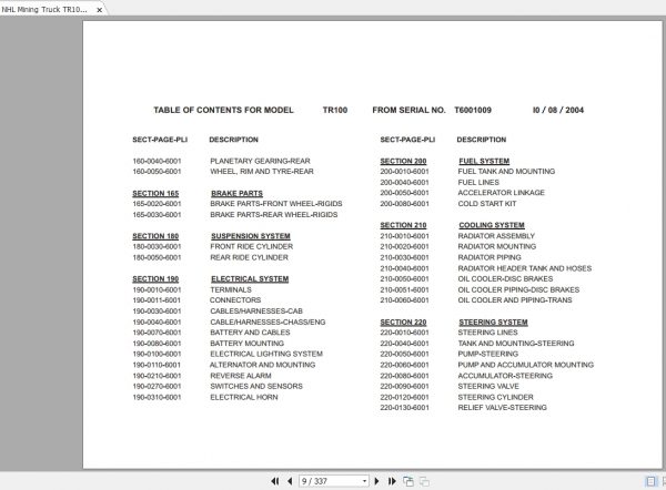 NHL Mining Truck TR100 Parts Book 2