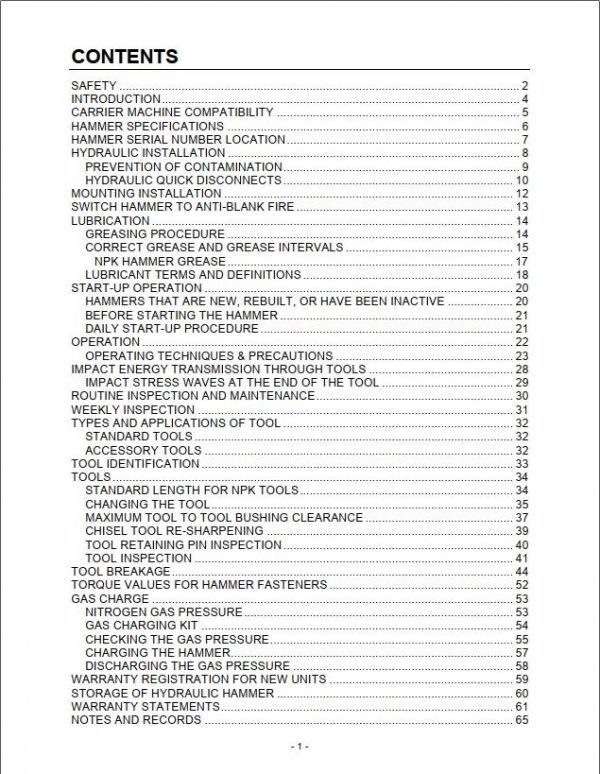 NPK Hydraulic Hammer GH3 2 Operators Manual 2