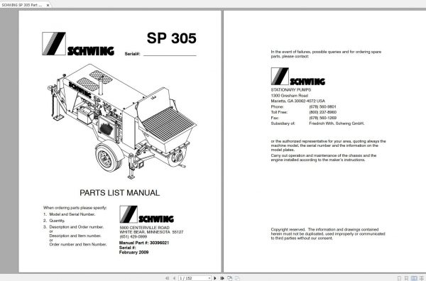 SCHWING SP 305 Part Manual30396021 1