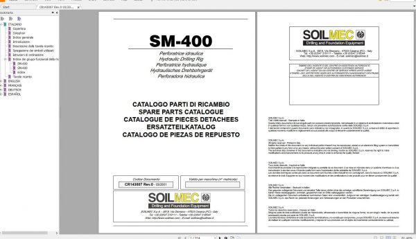Soilmec Micro Drilling SM 400 Parts ManualCR143007 1 1
