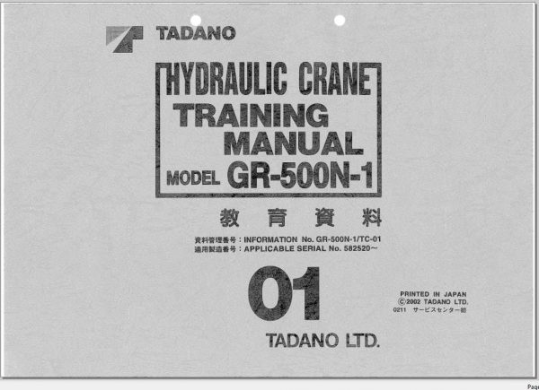 Tadano Hydraulic Crane GR 500N 1TC 01 582520 Training ManualJP 1