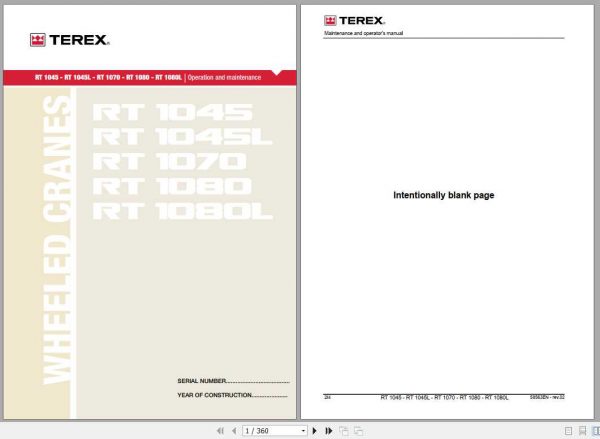 Terex Mobile Crane RT1045 1080L Operation and Maintenance Manual58563EN 1