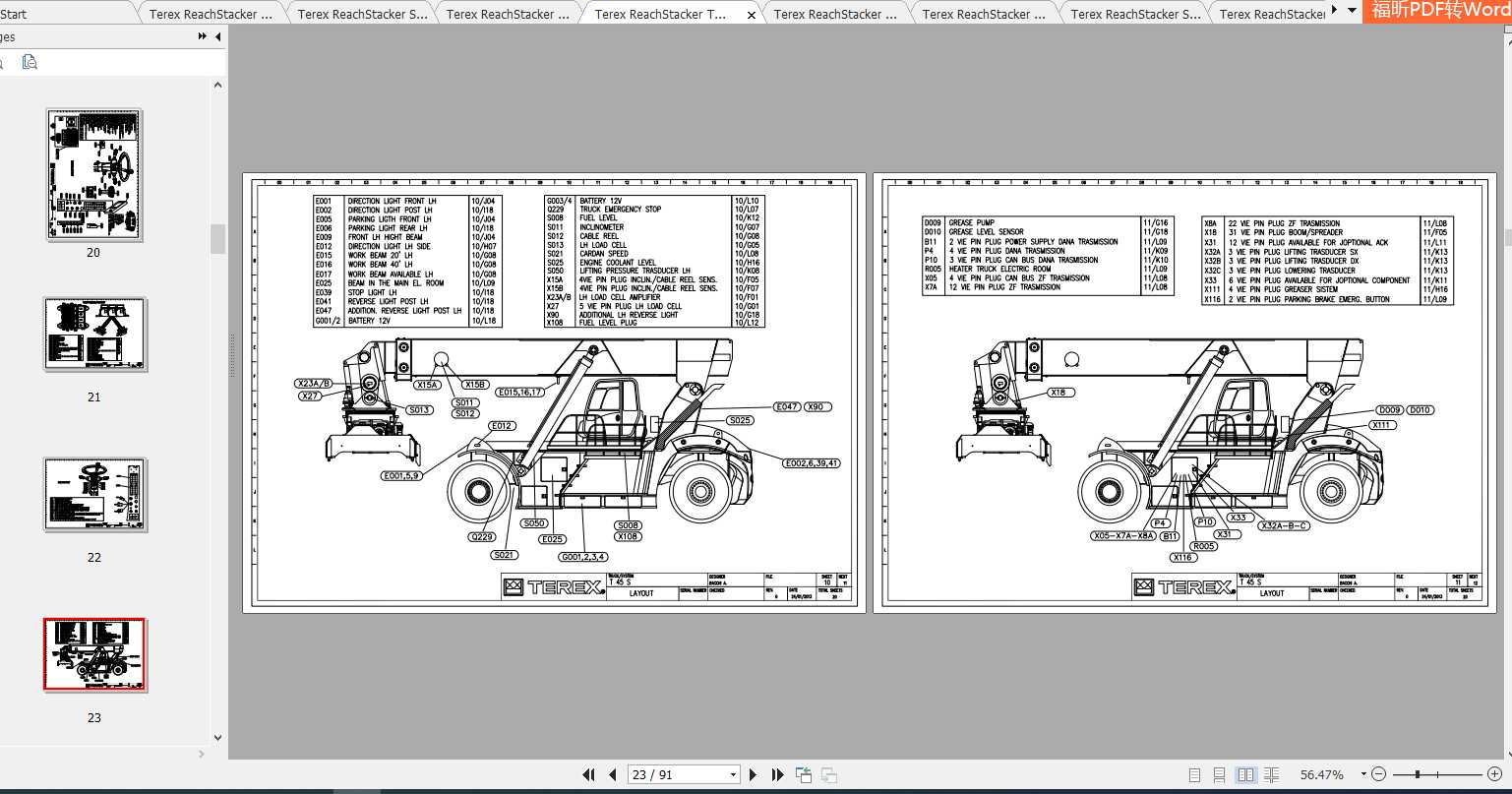 Terex Reach Stacker T45 Manual, Spare Parts & Schematics
