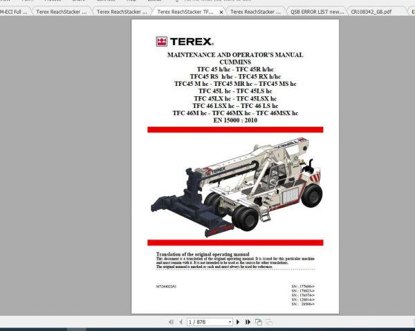 Terex ReachStacker TFC45 Operating and Maintenance Manual Schematic 2