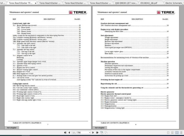 Terex ReachStacker TFC45 Operating and Maintenance Manual Schematic 3