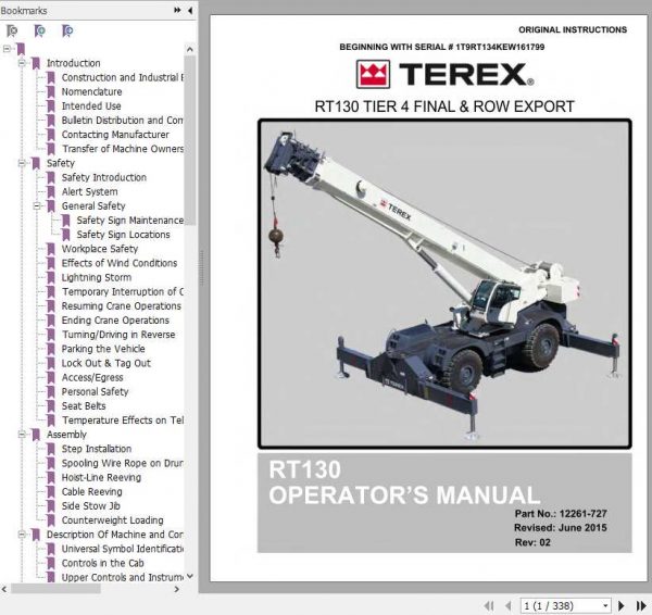 Terex Rough Terrain Crane RT130 Operators Manual 1
