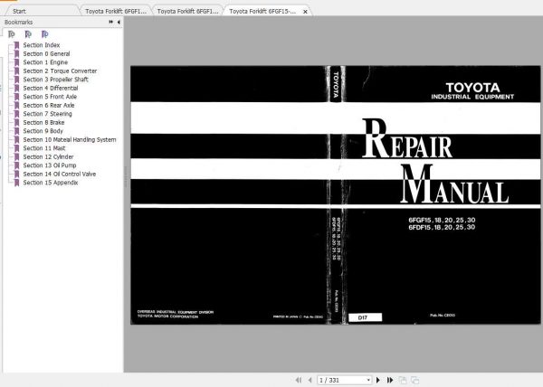 Toyota Forklift 6FGF15 30 6FDF15 30 Service Repair Operation Manual 1
