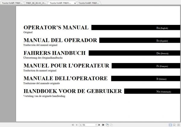 Toyota Forklift 7FBEF13 20 Service Repair Operator ManualDe 1