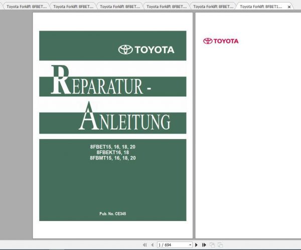 Toyota Forklift 8FBET15 20 8FBEKT16 18 8FBMT15 20 Repair Operator Service Manual 1