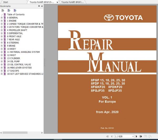Toyota Forklift 8FGF15 35 Repair Manual 2