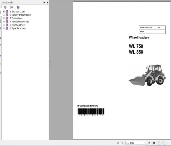 Wacker Neuson Wheel Loaders WL 750 WL 850 Operator Manual 1