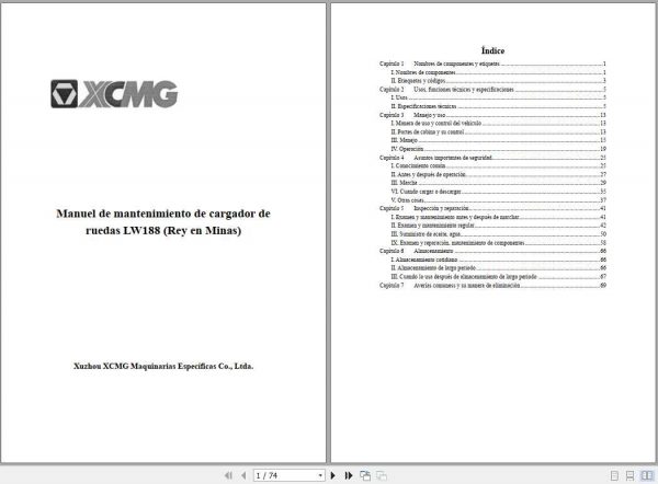 XCMG Wheel Loader LW188 Maintenance ManualES 1