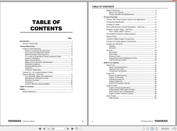 Yanmar Engine 4TNE92 4TNE94L 4TNE98 Operation Manual 2