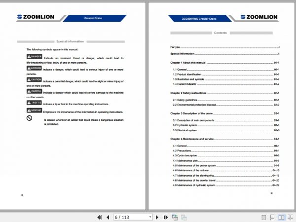 Zoomlion Crawler Crane ZCC800HWG Maintenance ManualEN 2