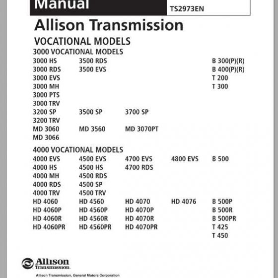Allison Transmission 3000-4000 Product Families Troubleshooting Manual