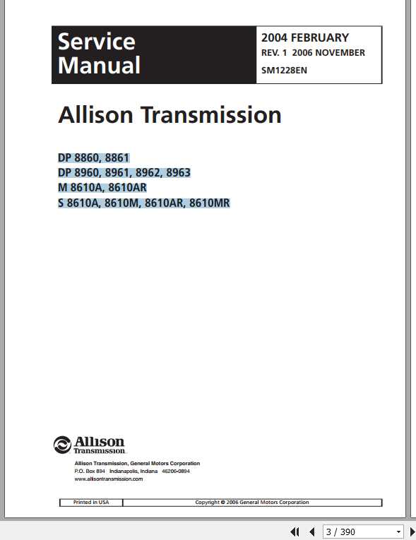 Allison Transmission DP 8000 Series Off Highway Service ManualSM1228EN 1