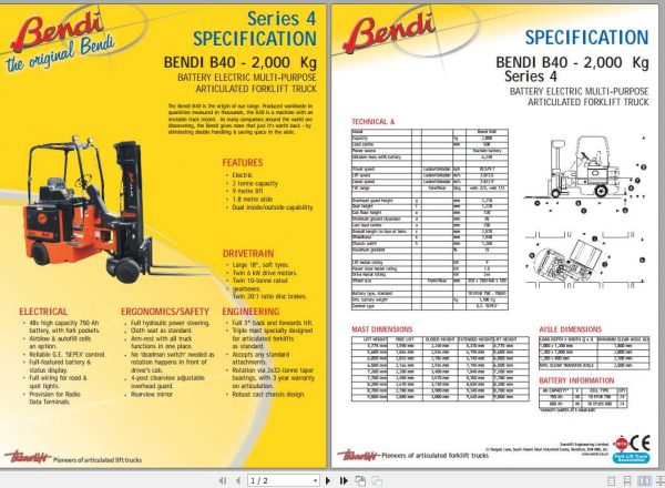 Bendi Forklift B40 Series 4 Specification Manual 1
