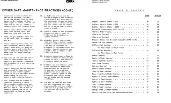 Clark Forklift OH 362 Safe Maintenance Manual 2