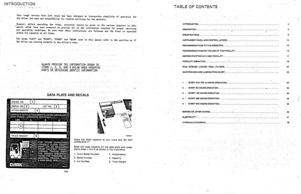 Clark Forklift OH 533 DPR 20 25 30 Adjustment Repair Manual 2