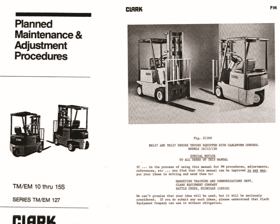 Clark Forklift PMA 500 Maintenance And Adjustment Manual 1