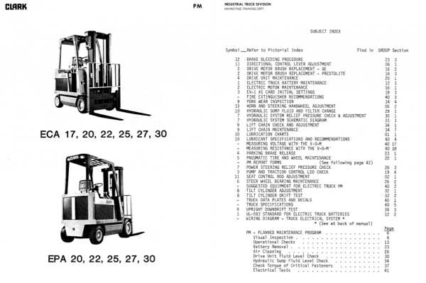 Clark Forklift PMA 510 ECA EPA Maintenance And Adjustment Manual 2