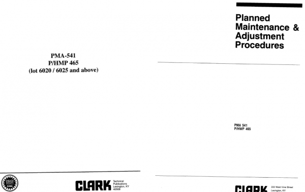 Clark Forklift PMA 541 P HMP 465 Maintenance And Adjustment Manual