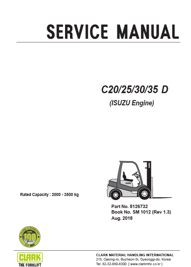 Clark Forklift SM 1012 C20 25 30 35 DAug 2018 Service Manual8126732 1