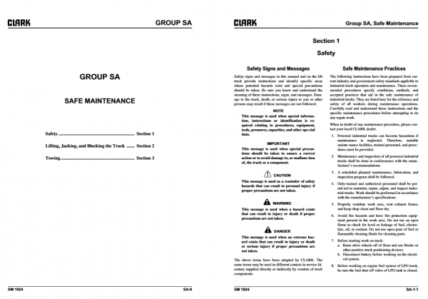 Clark Forklift SM 1024 GTS20 2530 33 LOct 2019 Service Manual8129703 2