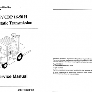 Clark Forklift SM 5190 CGP CDP 16 50H Hydrostatic Transmission Service Manual 1