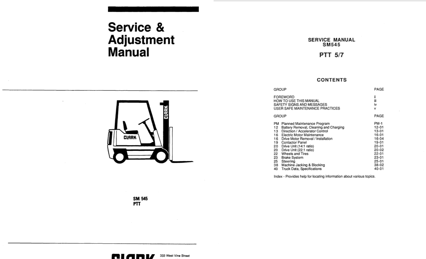 Clark Forklift SM 545 PTT5 7 Service Manual 3