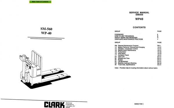 Clark Forklift SM 560 WP 40 Service Manual 2