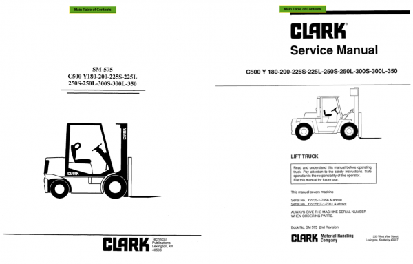 Clark Forklift SM 575 Y180 350 Y2235 Service Manual 1