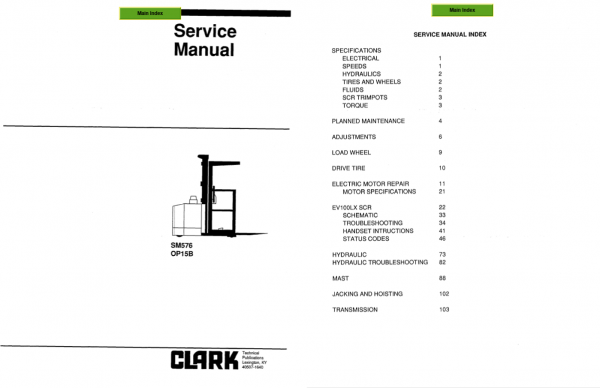 Clark Forklift SM 576 OP 15B Service Manual 2