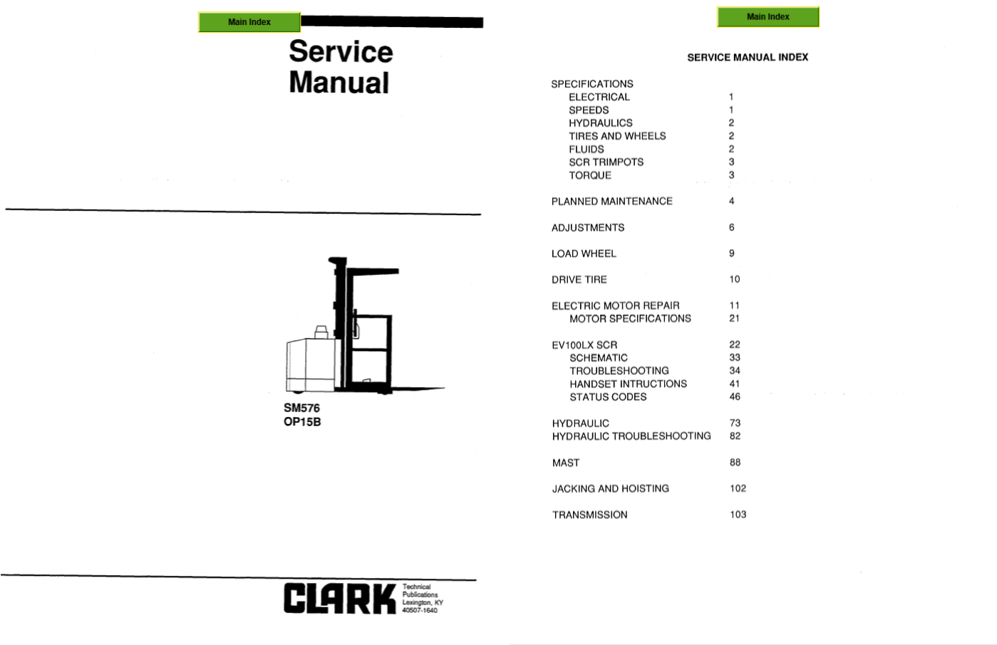 Clark Forklift SM 576 OP 15B Service Manual 2