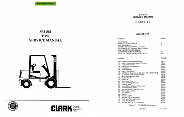 Clark Forklift SM 581 E357ECS17 30 Service Manual 1