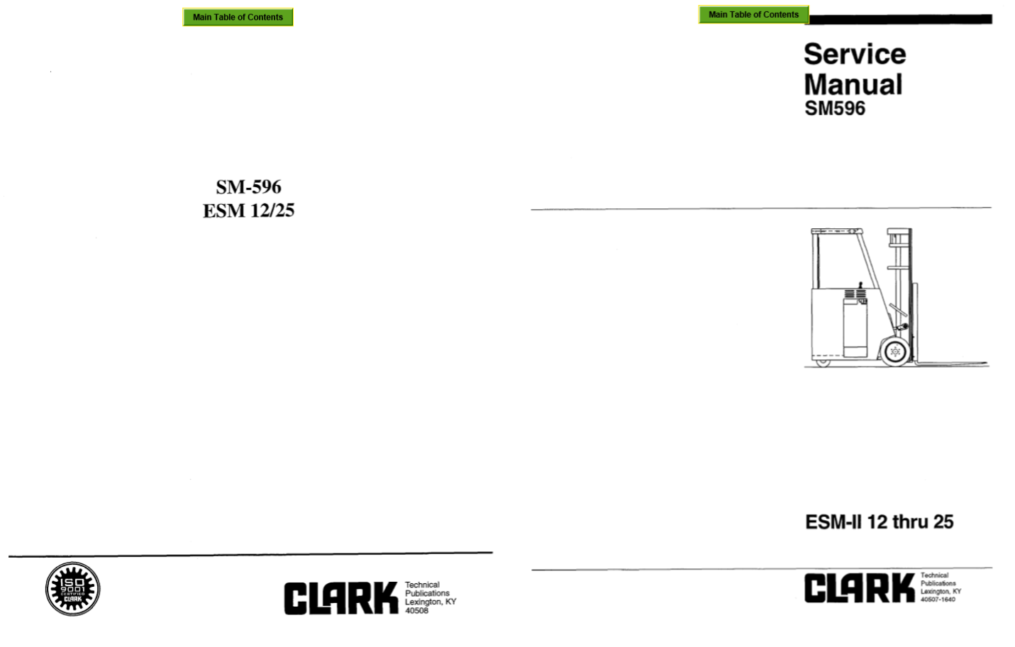 Clark Forklift SM 596 ESM 12 25 Service Manual 1