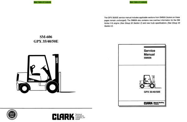 Clark Forklift SM 606 GPX 35 40 50E GPX715 Service Manual 1