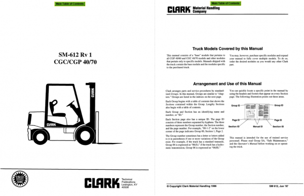 Clark Forklift SM 612rev1 CGC CGP 40 70 CGC470 CGP465 Service Manual 1