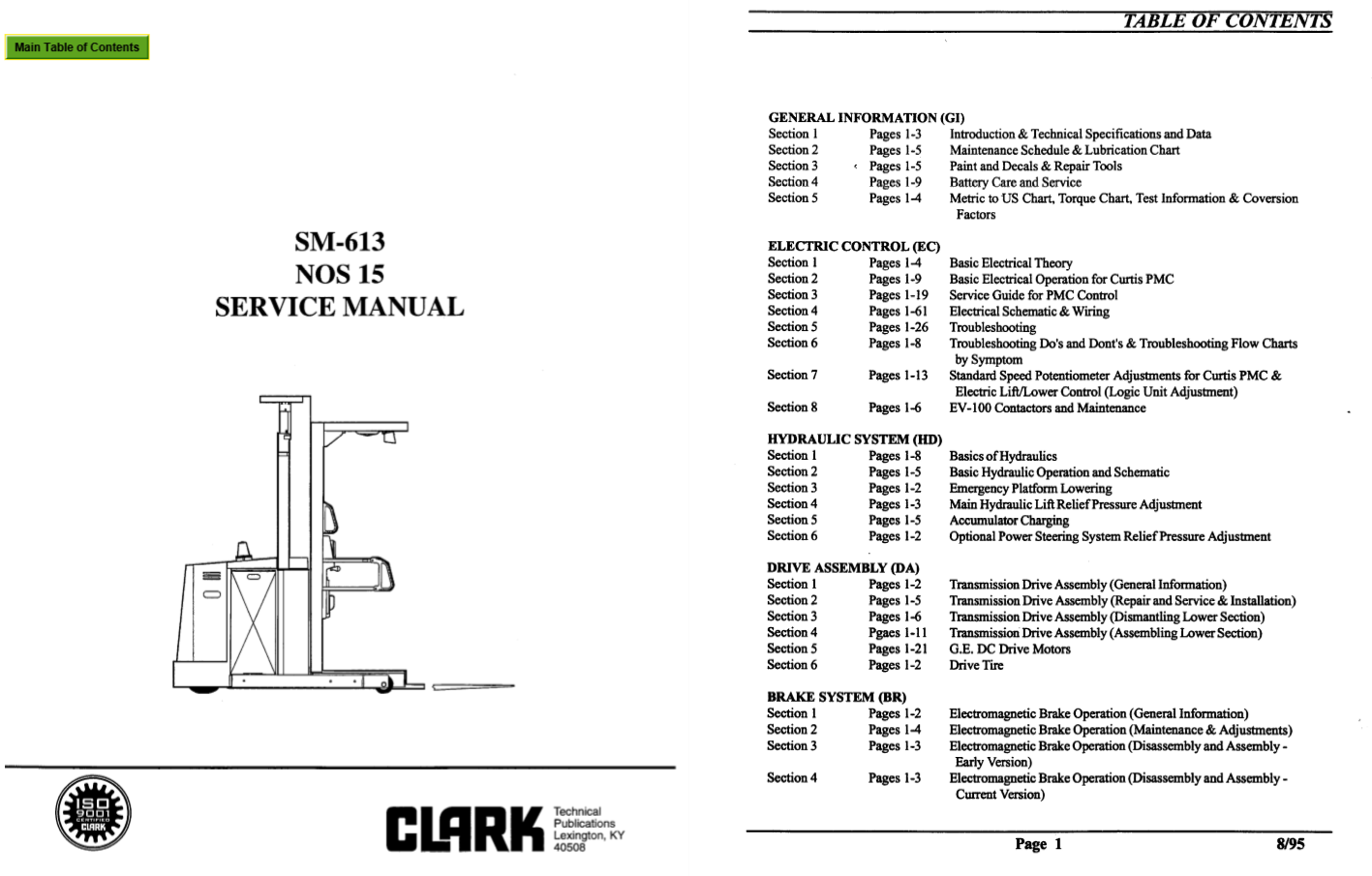 Clark Forklift SM 613 NOS 15 Service Manual 1