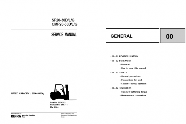 Clark Forklift SM 711 CMP 20 30 D L G SF 20 30 D L GMar 2004 Service Manua 1