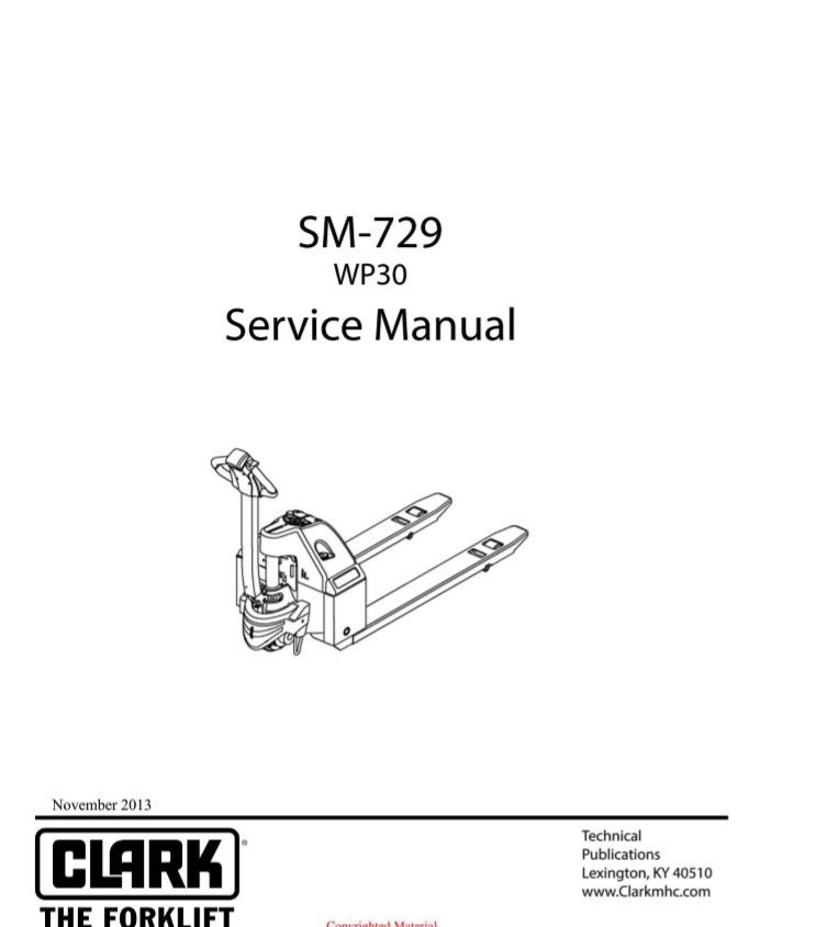 Clark Forklift SM 729 WP 30Nov 2013 Service Manual 1