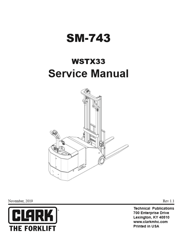 Clark Forklift SM 743 WSTX33Nov 2019 Service Manual 1