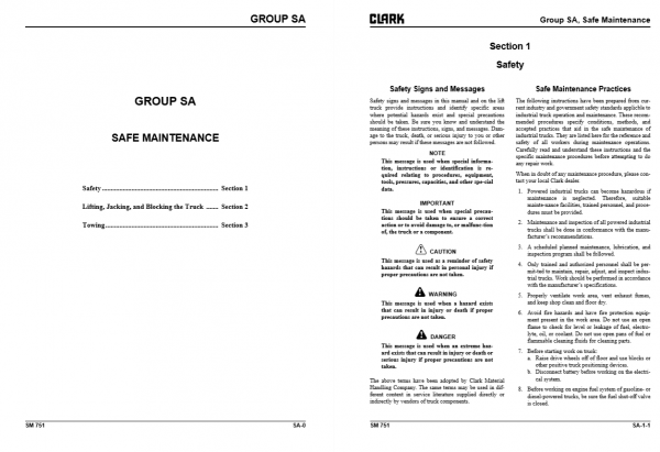 Clark Forklift SM 751 C60 70 75 80D C60 70 75LApril 2011 Service Manual 2