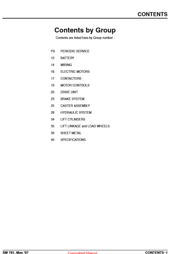Clark Forklift SM 781 HWX PWXSep 2007 Service Manual 2